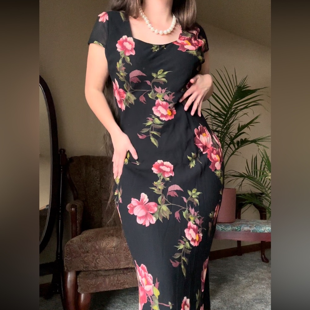 90s vintage Floral Black Dress